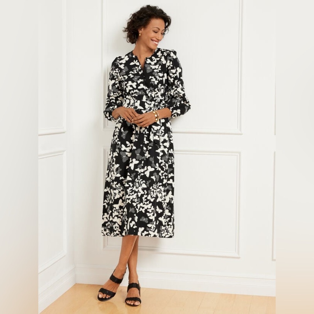 Talbots Black and White Floral Dress
